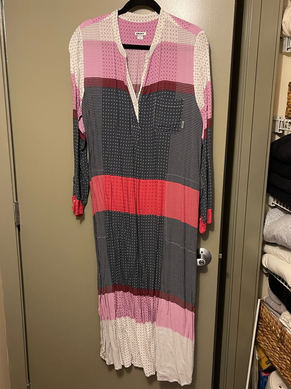 DKNY Pink and White Polka Dot Blouse